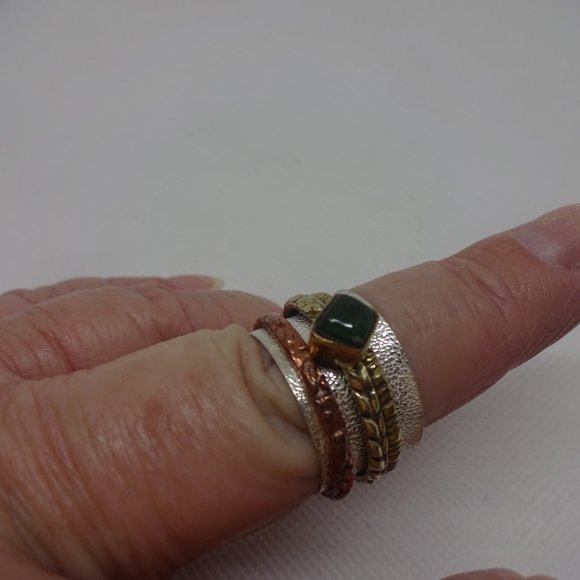 Whimsical "JADE" SPINNER RING in SILVER, GOLD & COPPER Handmade Size 10 #23A - Picture 2 of 3